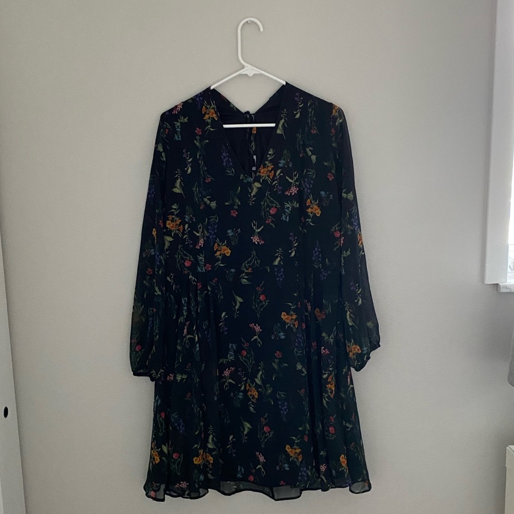 ASOS New Look Black Floral Long Sleeve Dress Size 14